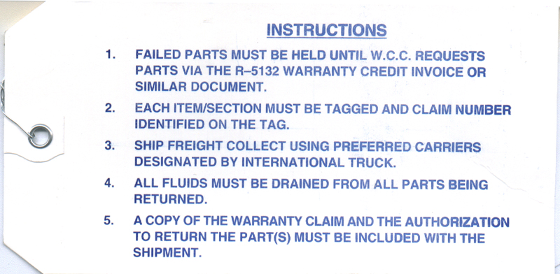 TAG-WARRANTY SHIP-TO